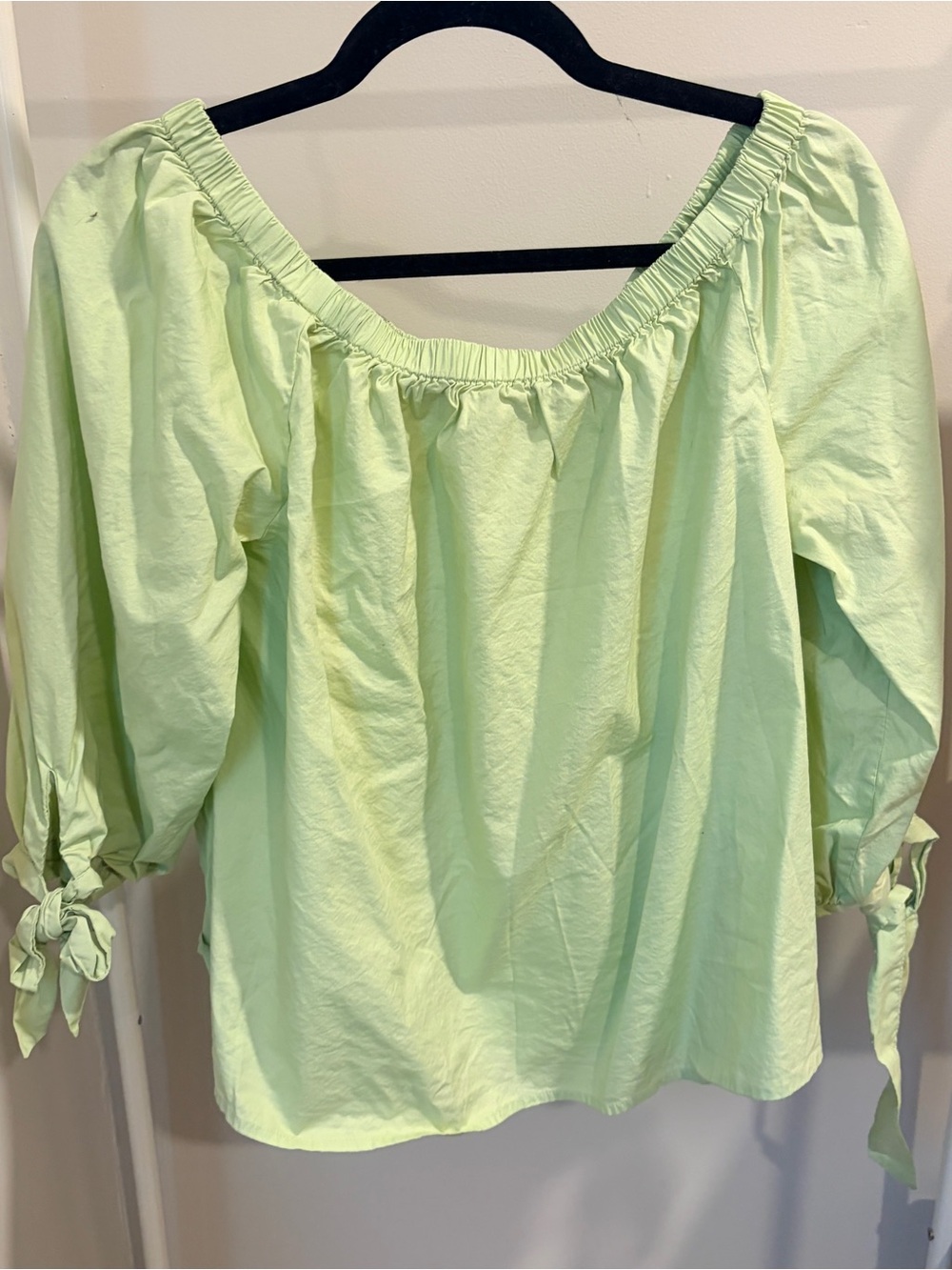LOFT Light Green Off-Shoulder Tie-Sleeve Top